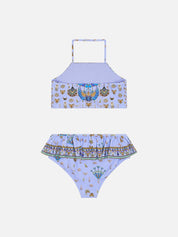 Kids halter crop with frill bottom bikini set
