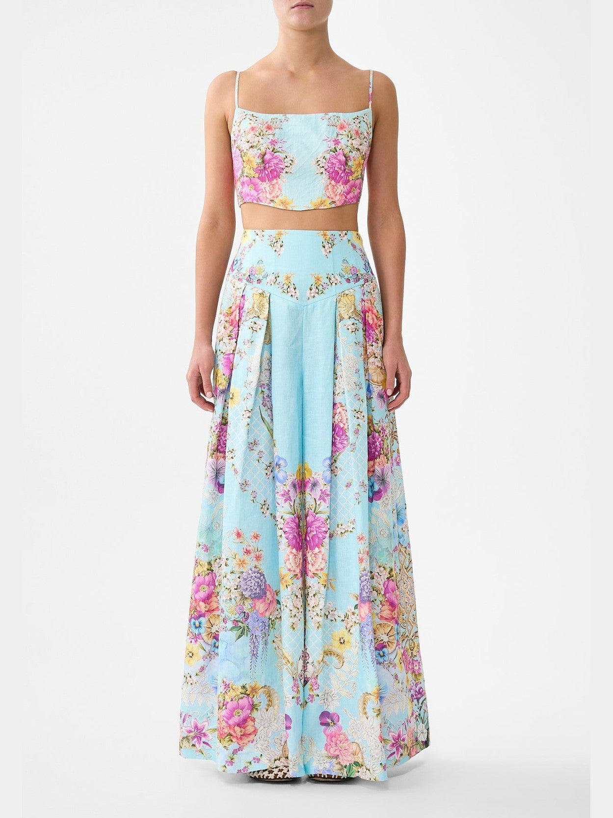 Corset waist wide leg pant