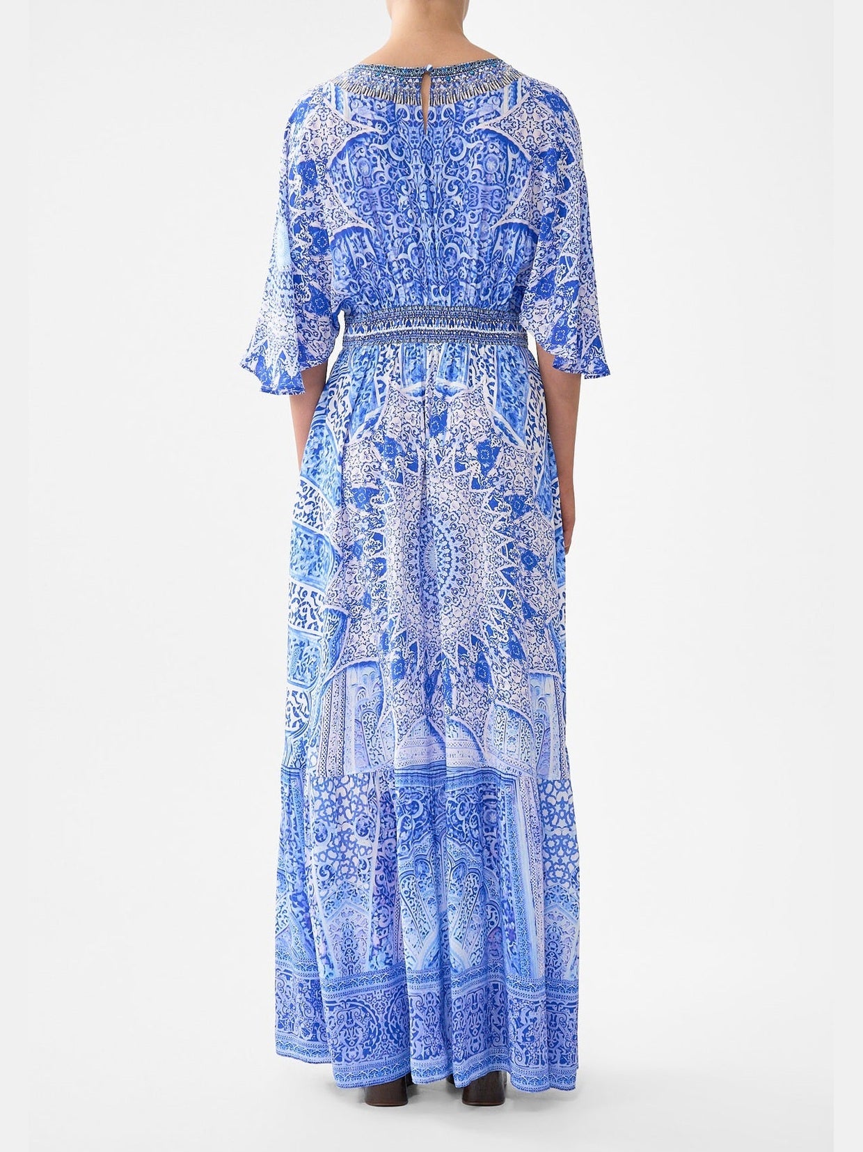 Waisted dress with hem ruffle