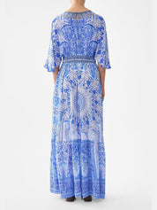 Waisted dress with hem ruffle