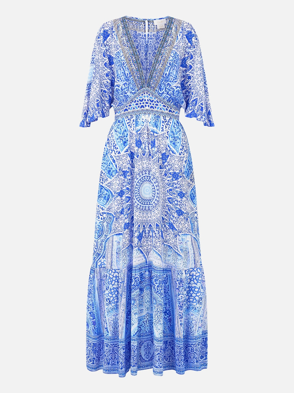 Waisted dress with hem ruffle