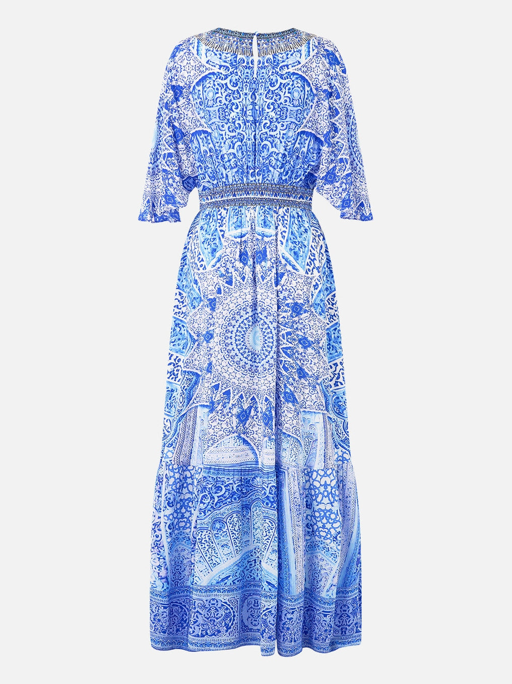 Waisted dress with hem ruffle