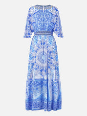 Waisted dress with hem ruffle
