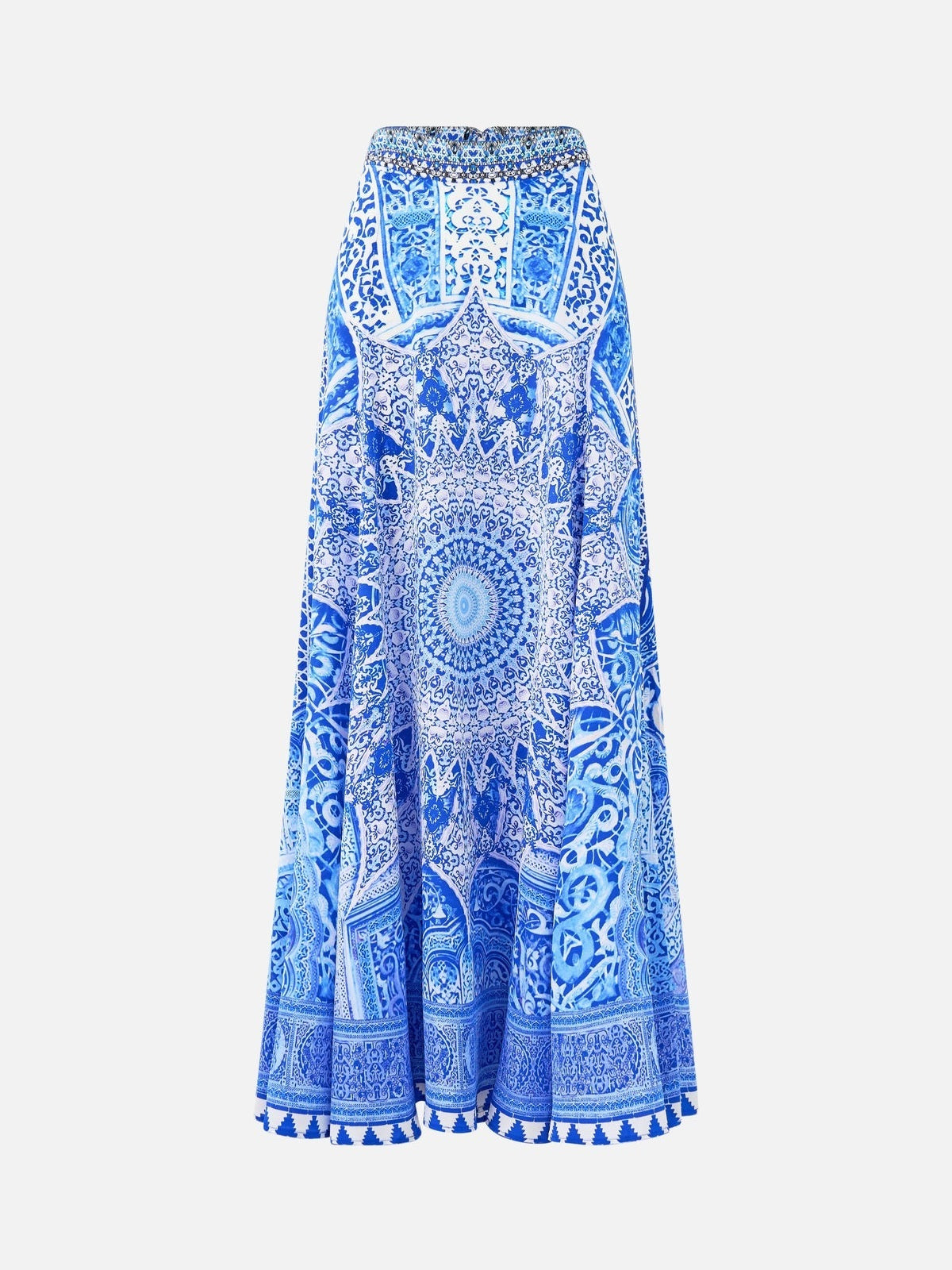 Panelled flared long skirt