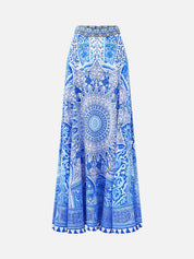 Panelled flared long skirt