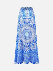 Panelled flared long skirt