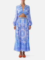 Panelled flared long skirt