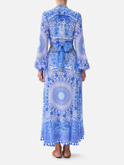 Panelled flared long skirt