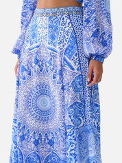 Panelled flared long skirt