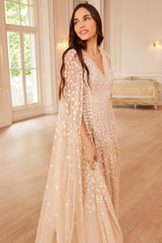 CLOVER CAPE SLEEVE ANKLE GOWN