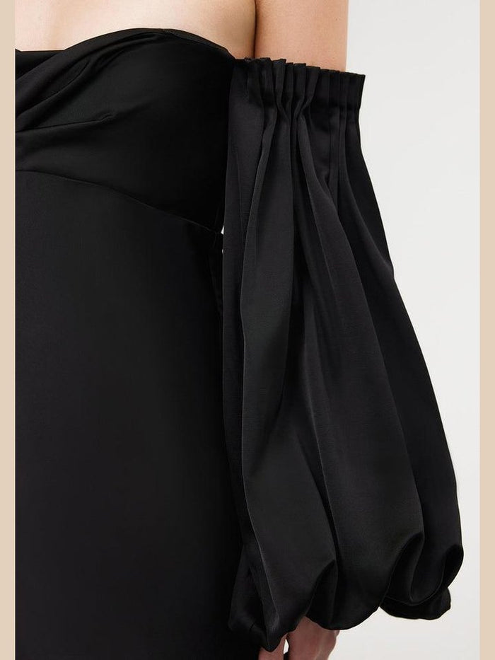 danika off shoulder dress Significant Other Danika Long-Sleeve Off-The-Shoulder Satin Maxi Dress
