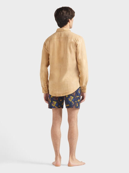 Men linen shirt natural dye
