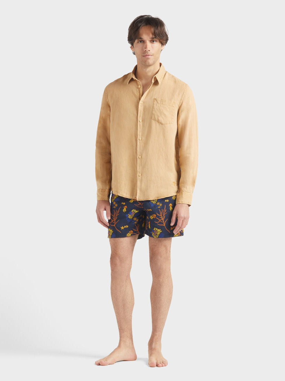 Men linen shirt natural dye