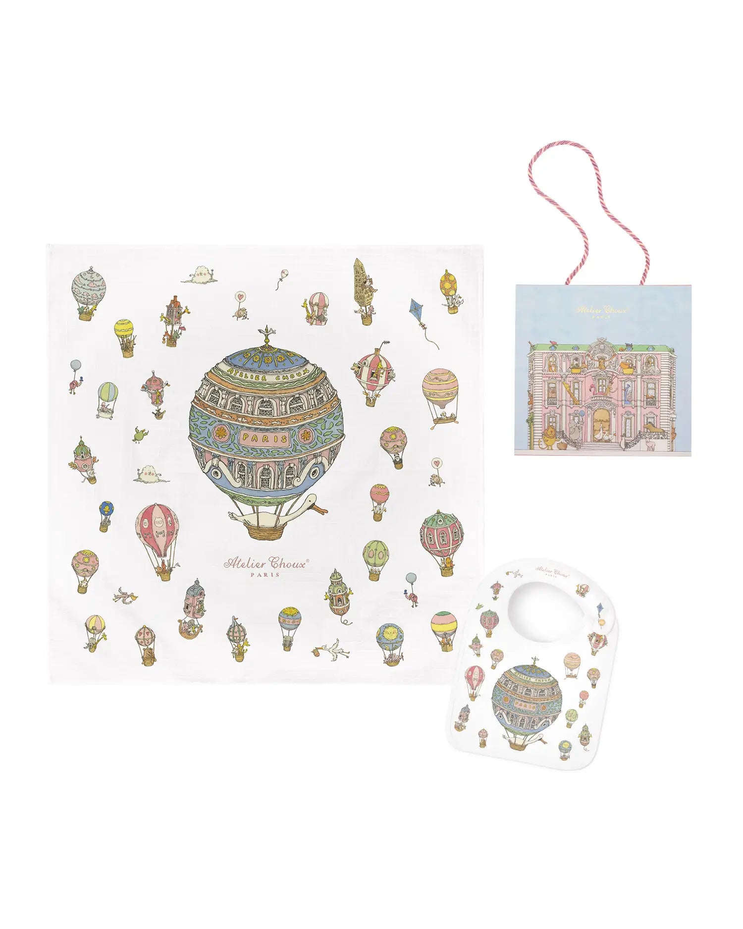 Carré & Satin bib set – Hot Air Balloons