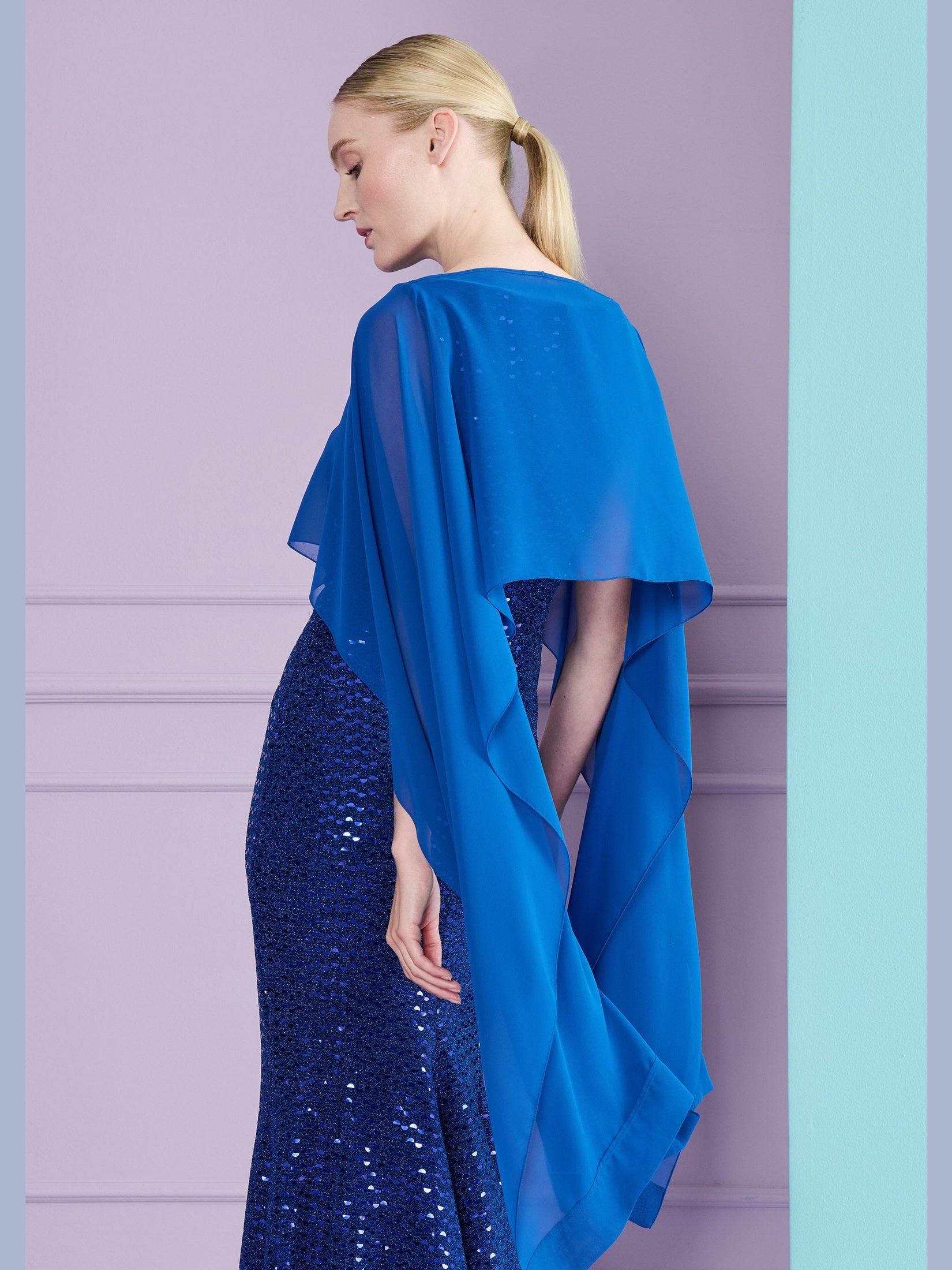 Poncho georgette enzian