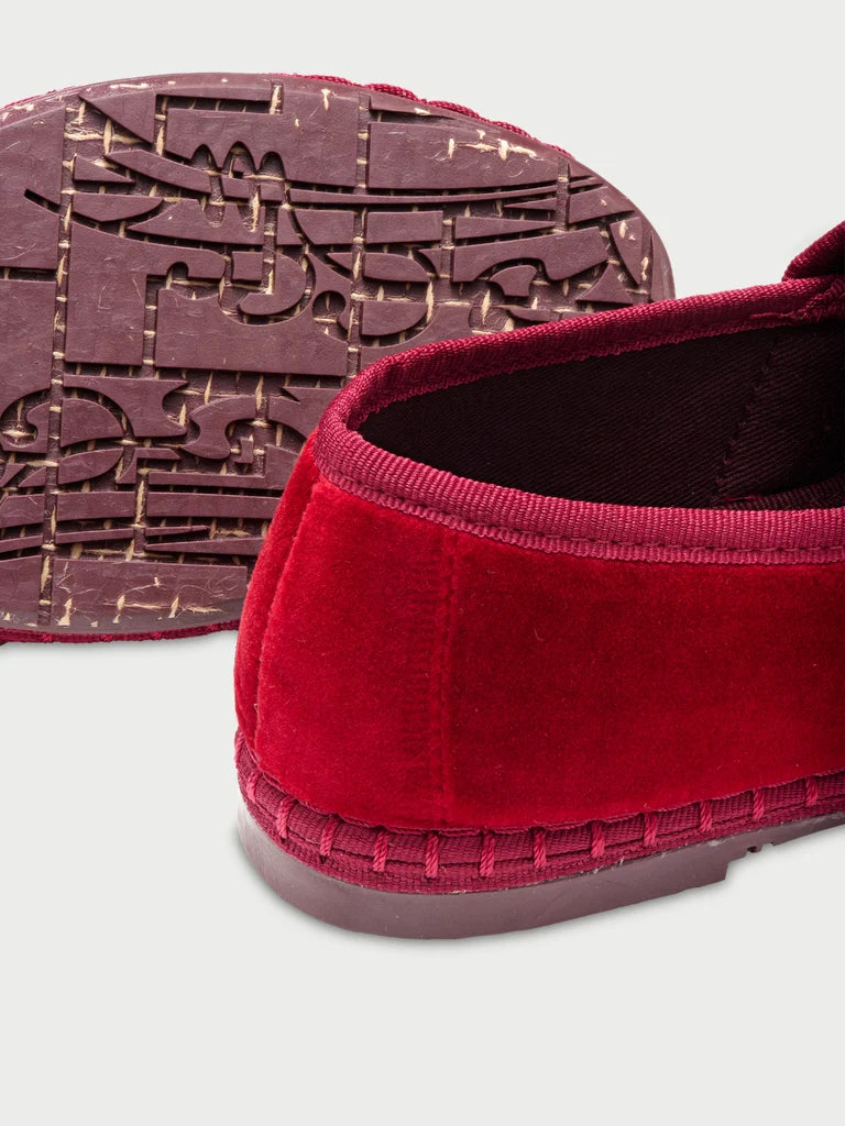 Claire red velvet mary jane in red with red piping and double red velvet straps with buckle as closure