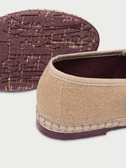 Claire sand linen mary jane in light brown with light brown piping and double linen straps with buckle as closure