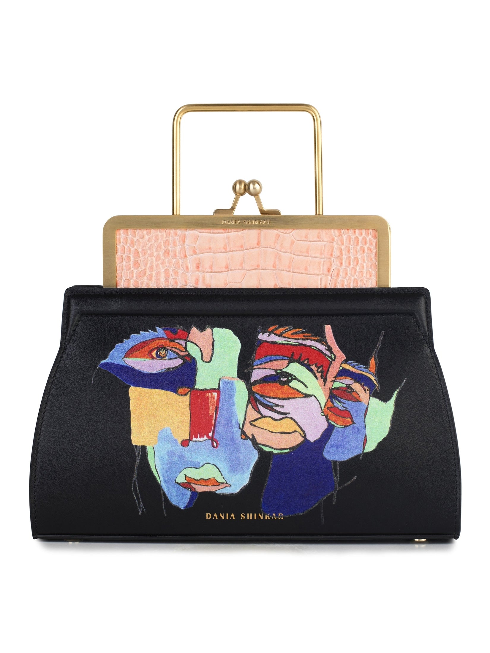 Dana - rose croc embossed/ multicoloured faces-print