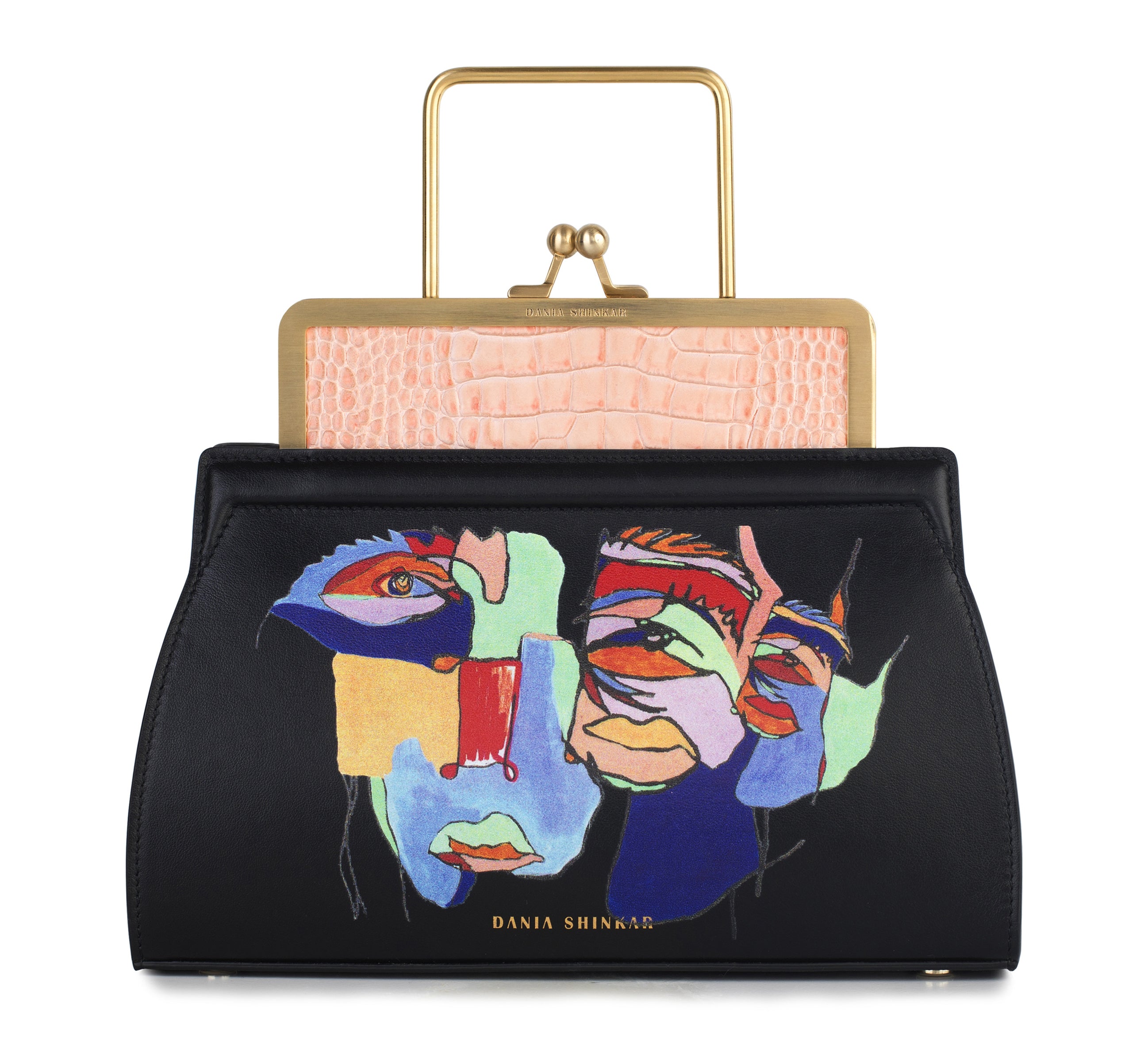 DANA - Rose Croc Embossed/ Multicoloured Faces-Print