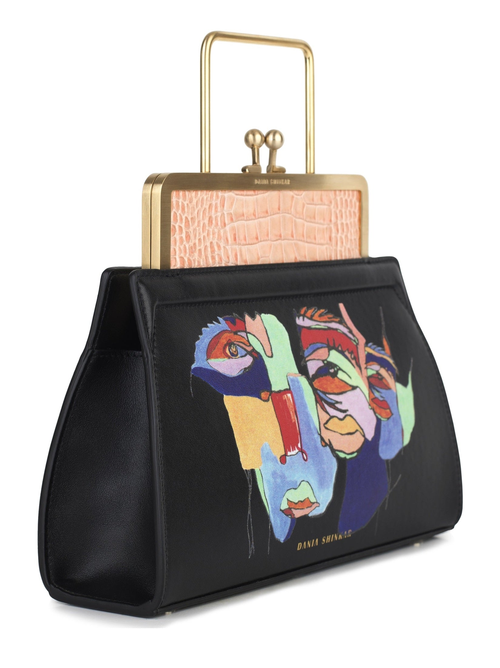 Dana - rose croc embossed/ multicoloured faces-print