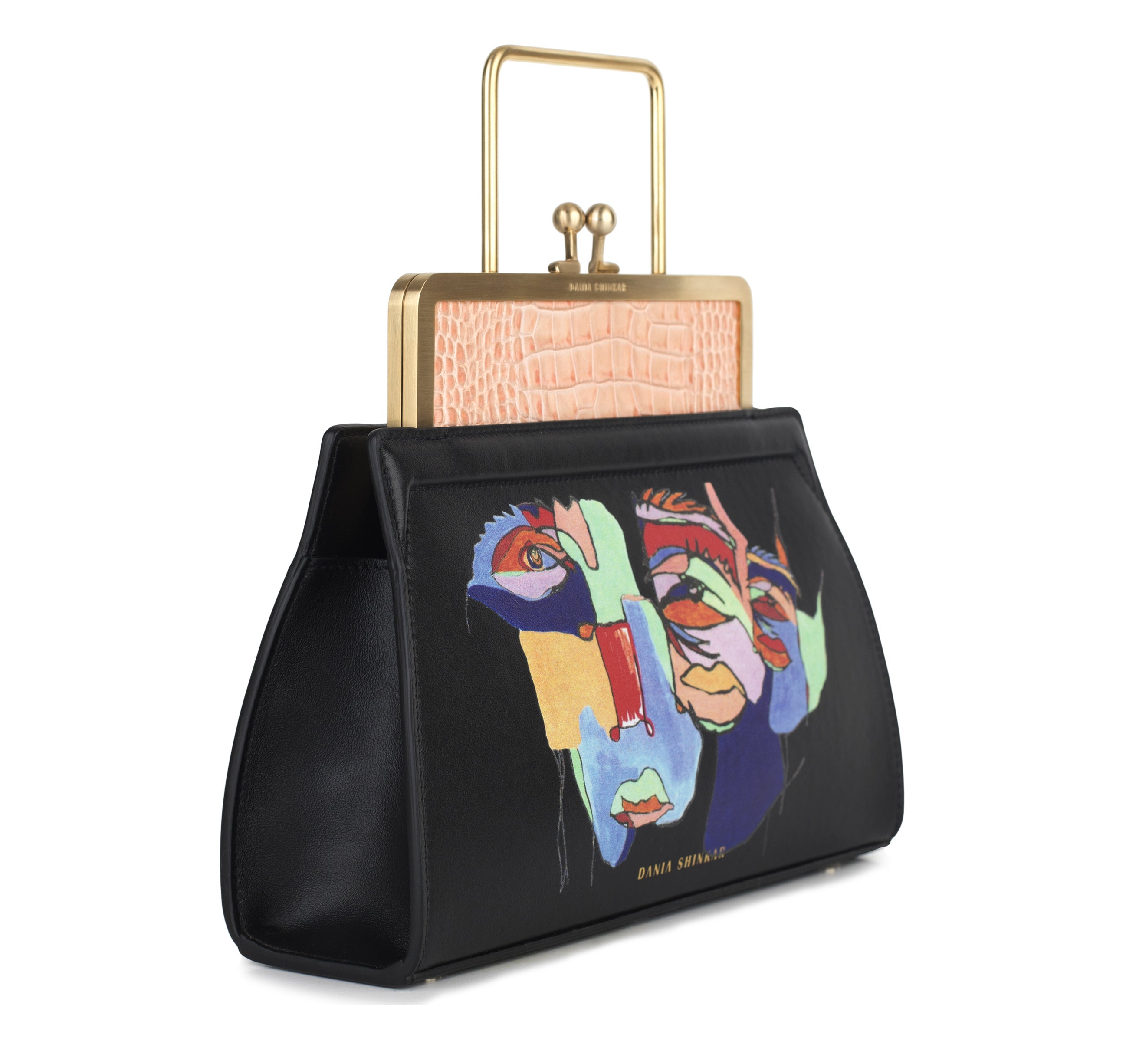 DANA - Rose Croc Embossed/ Multicoloured Faces-Print