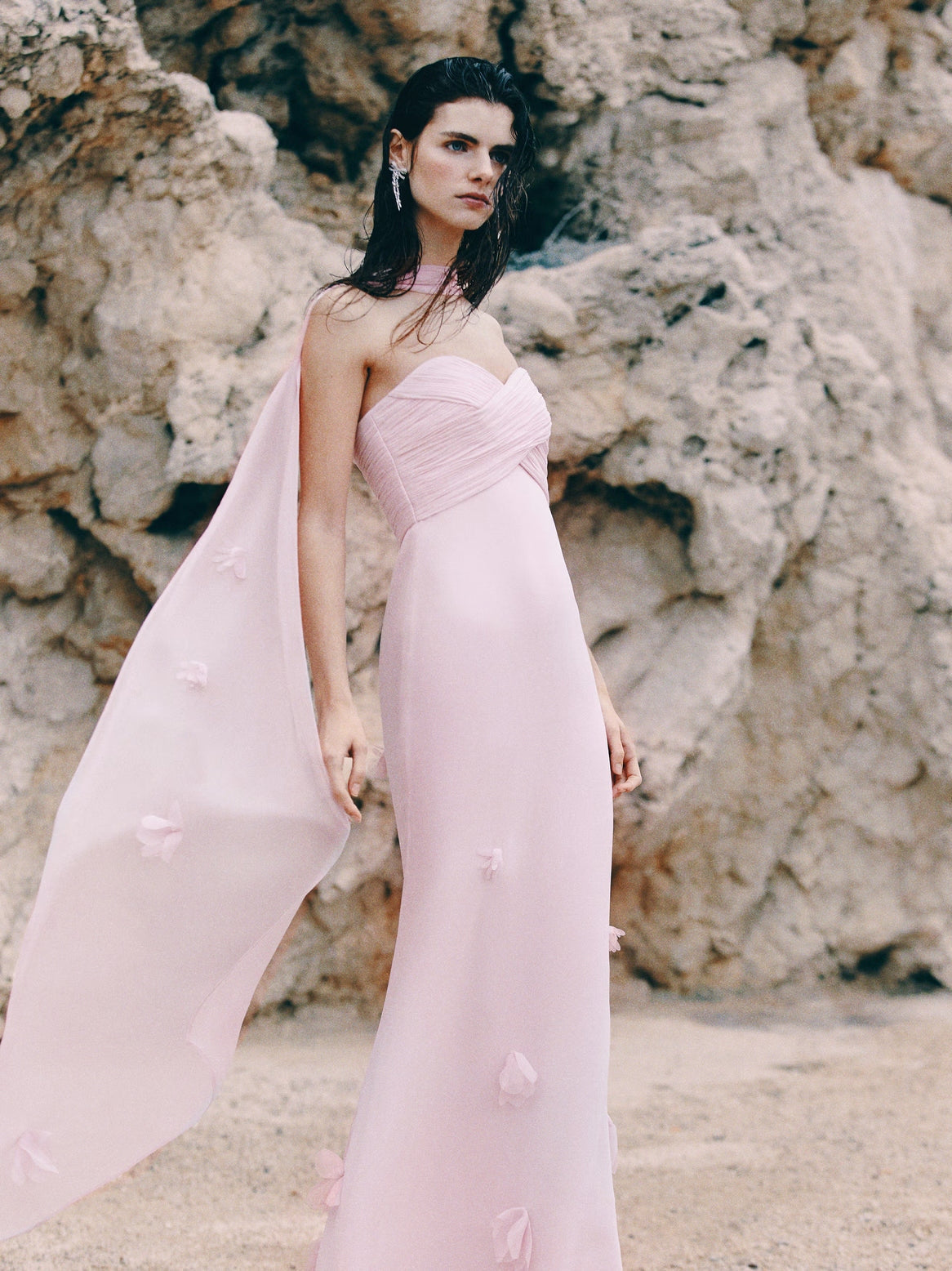 Pink georgette scarf maxi dress