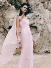 Pink georgette scarf maxi dress