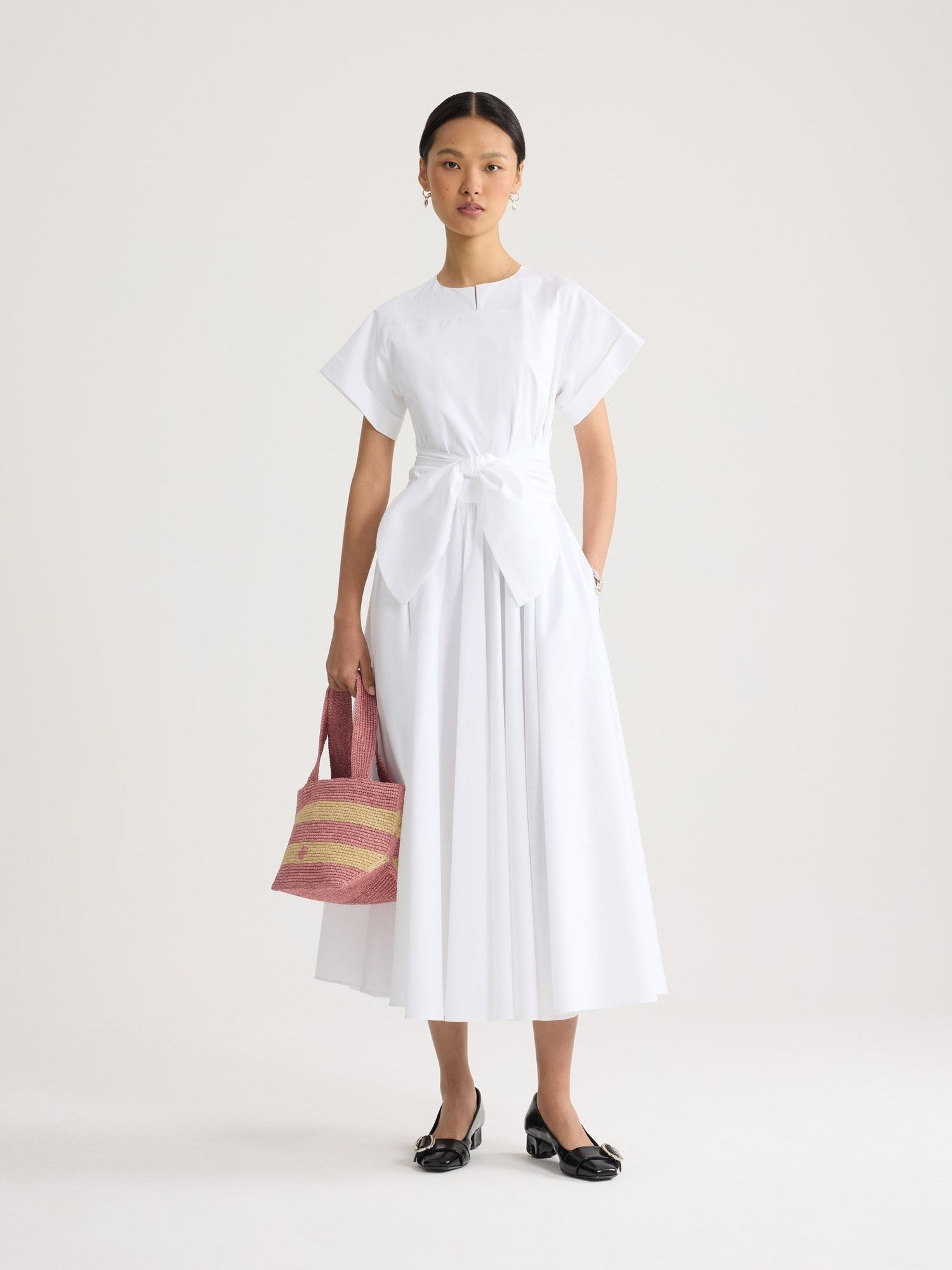 Knotted Organic Cotton Short-Sleeved Midi Dress