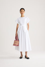 Knotted Organic Cotton Short-Sleeved Midi Dress