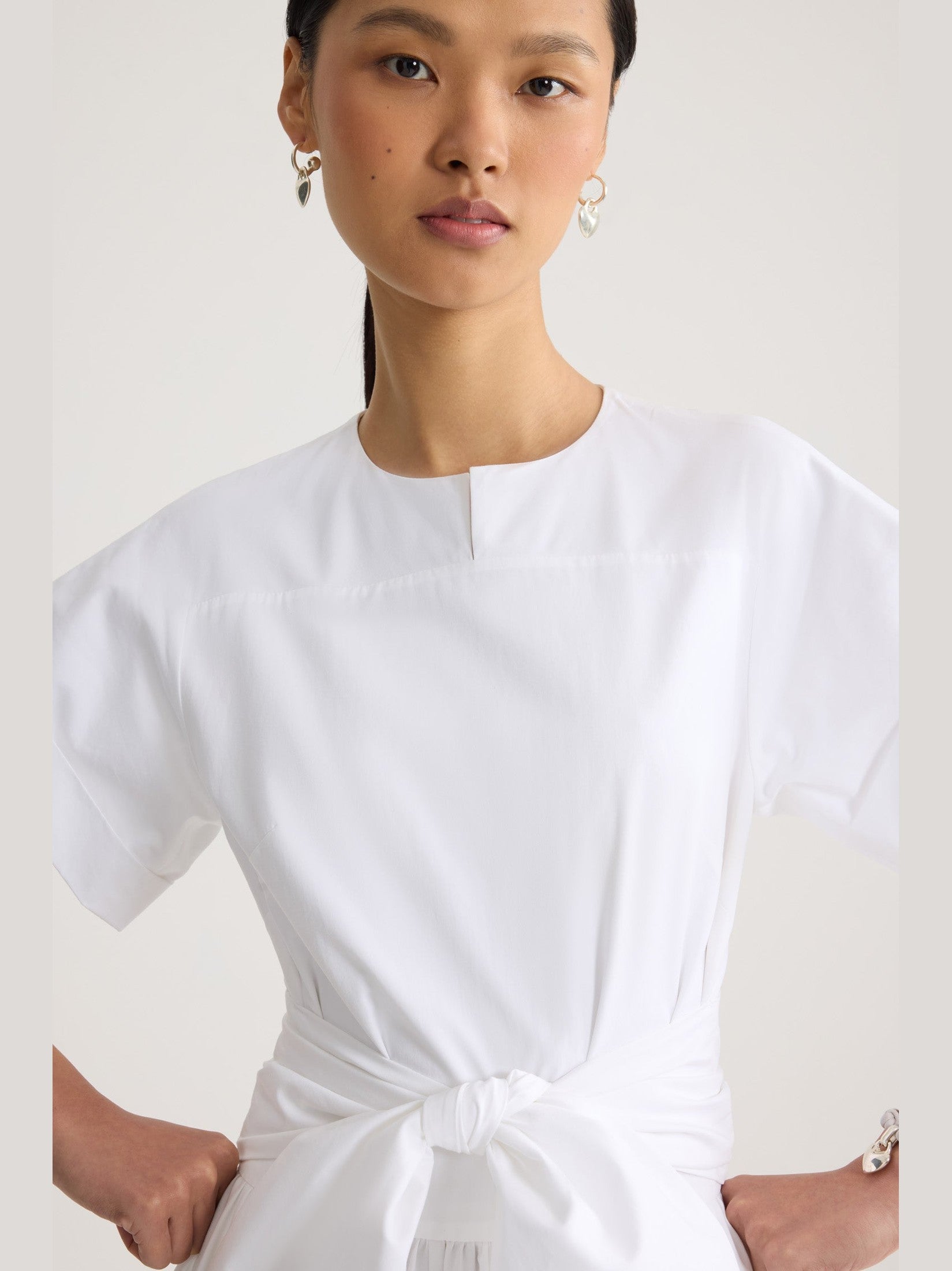 Knotted Organic Cotton Short-Sleeved Midi Dress