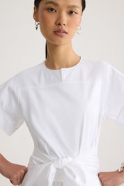Knotted Organic Cotton Short-Sleeved Midi Dress