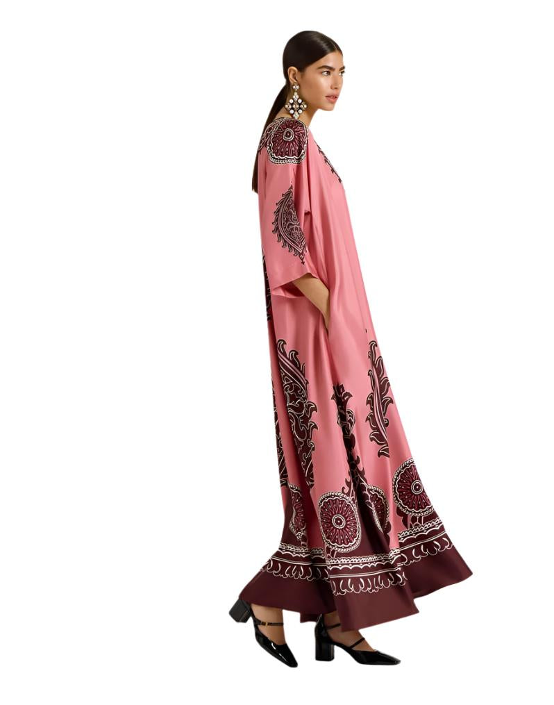 Muumuu Dress Oltrarno Placée Pink in Silk Twill