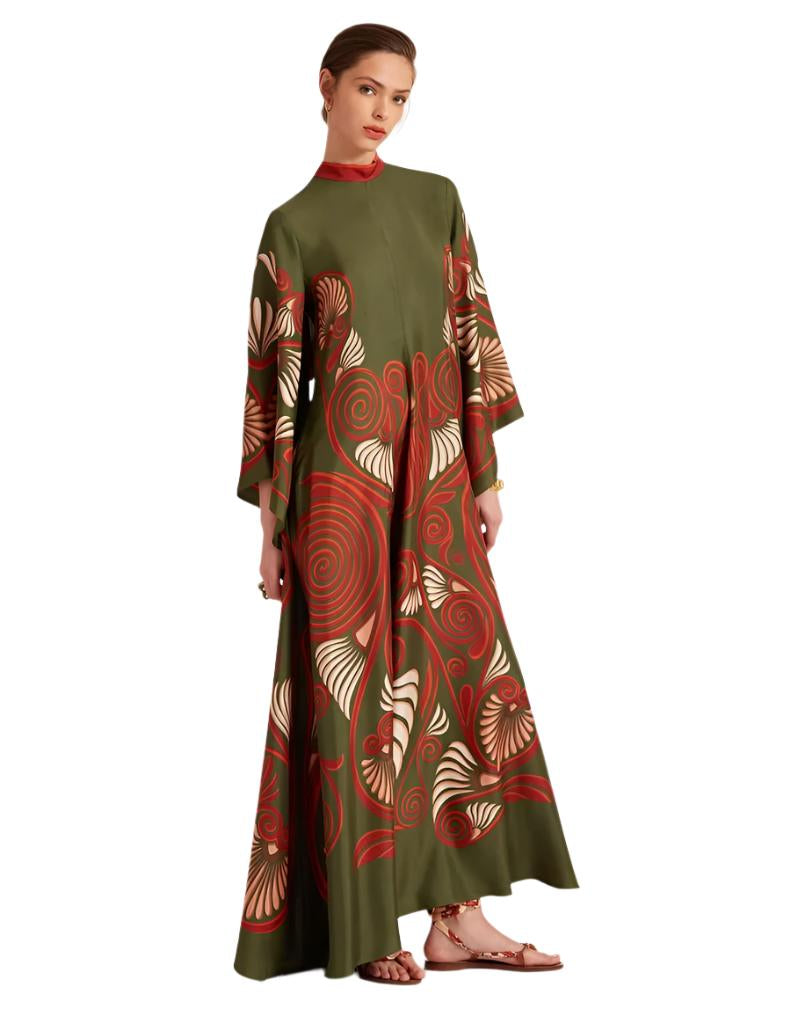 Magnifico Dress Kerylos Placée Dark Green in Silk Twill