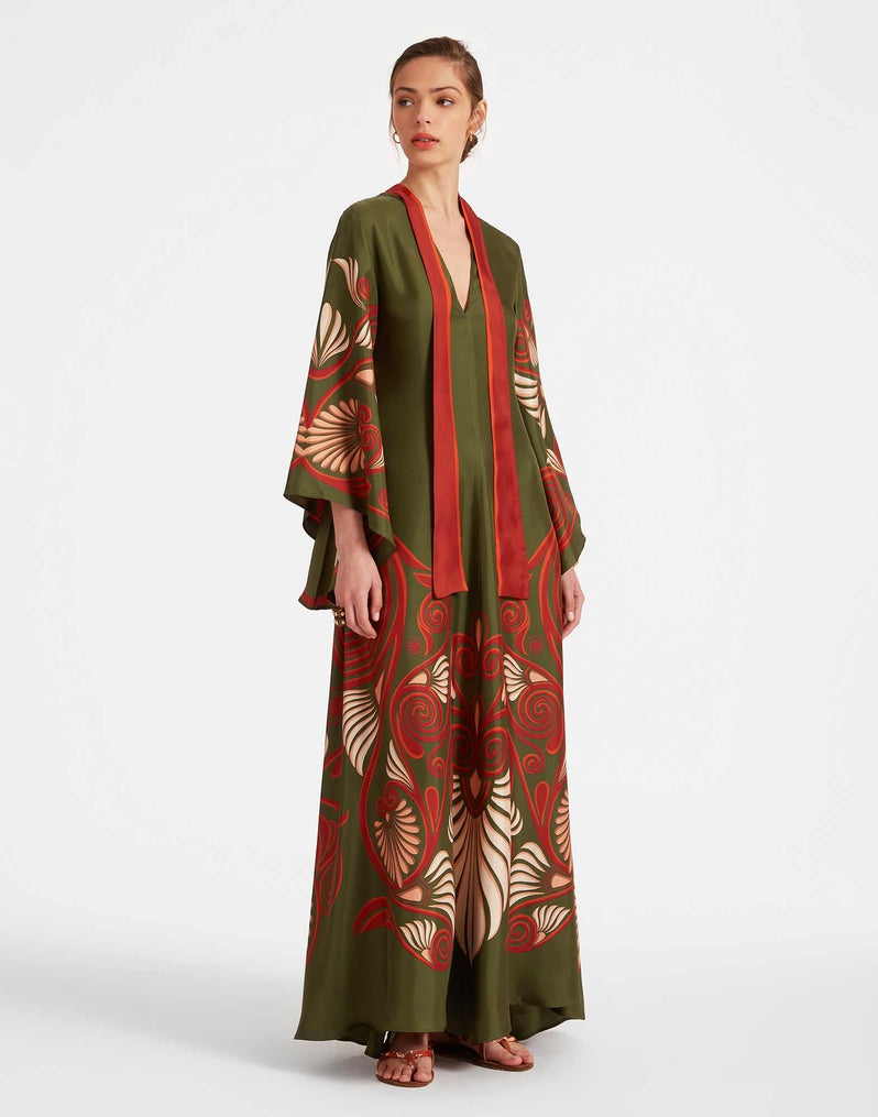 Magnifico Dress Kerylos Placée Dark Green in Silk Twill