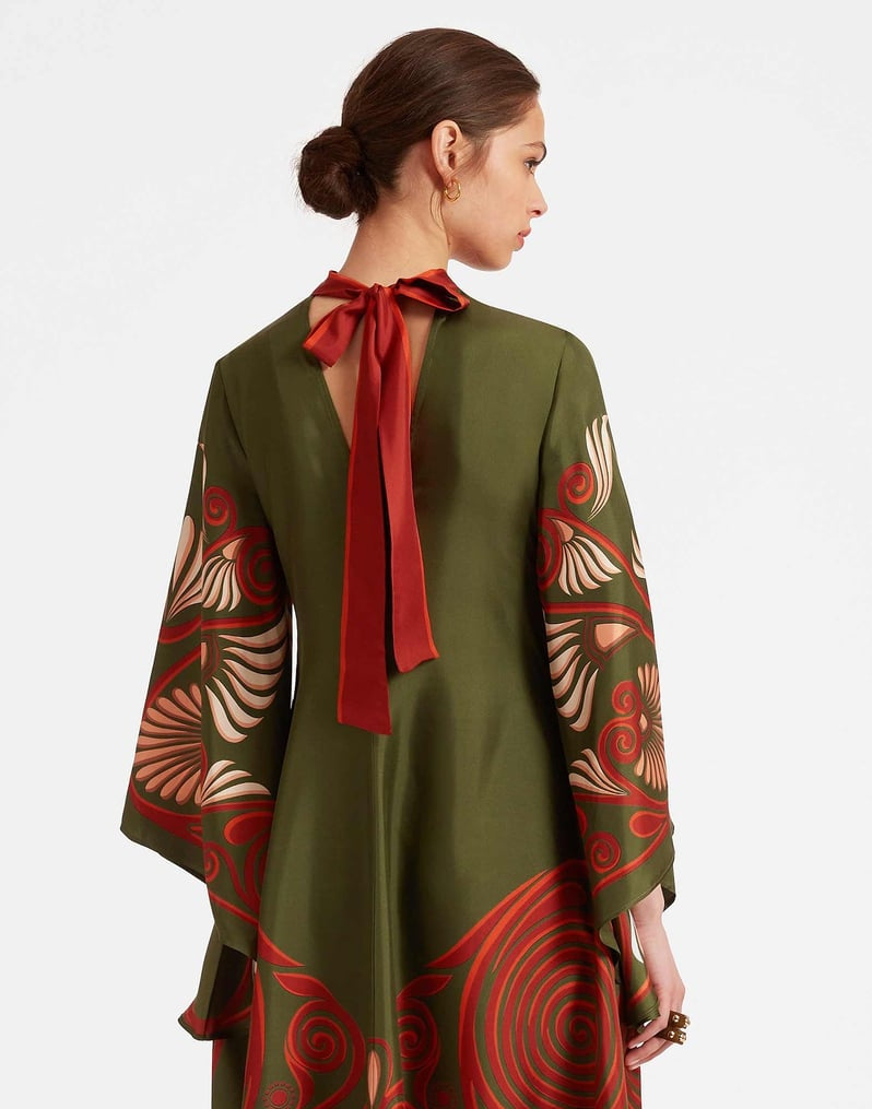 Magnifico Dress Kerylos Placée Dark Green in Silk Twill