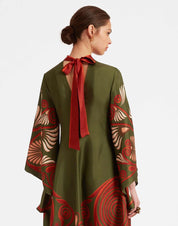 Magnifico Dress Kerylos Placée Dark Green in Silk Twill