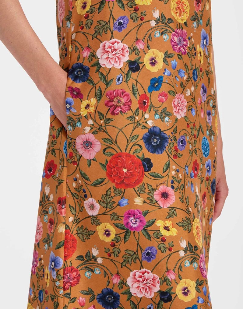 Swing Dress Botticelli Rust in Silk Twill With Feathers