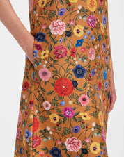 Swing Dress Botticelli Rust in Silk Twill With Feathers