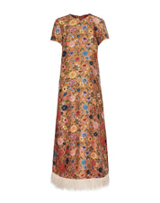 Swing Dress Botticelli Rust in Silk Twill With Feathers