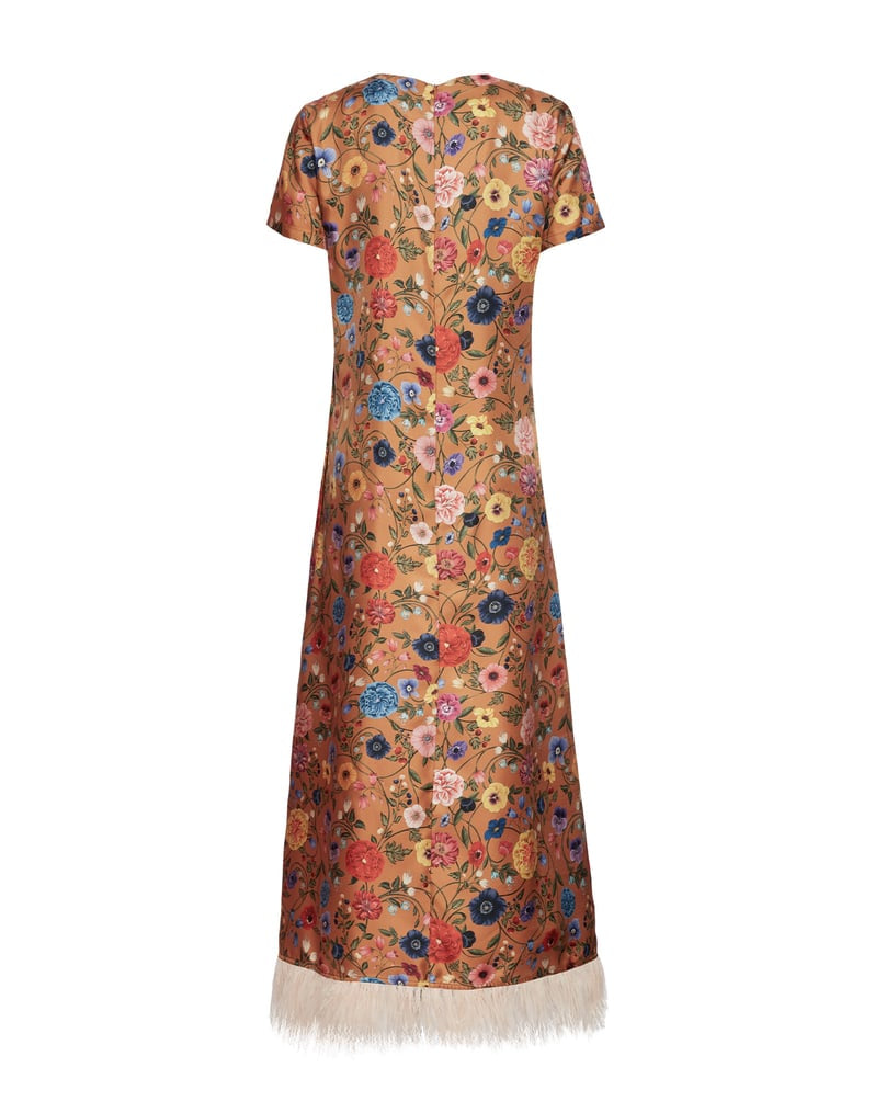 Swing Dress Botticelli Rust in Silk Twill With Feathers