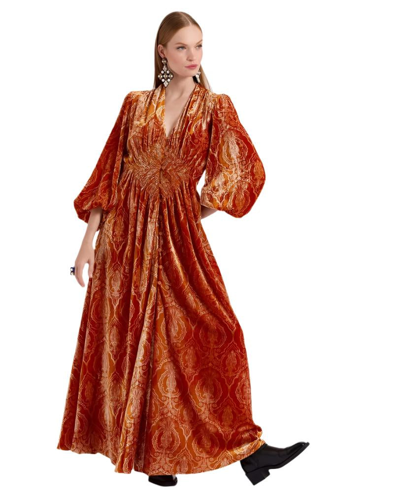 Long Camerino Dress Banquet Orange in Devoré