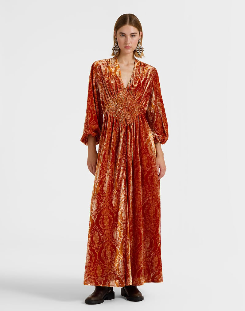 Long Camerino Dress Banquet Orange in Devoré