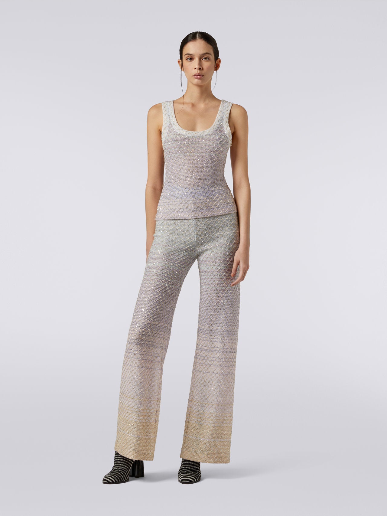 Viscose blend trousers with mesh and sequins