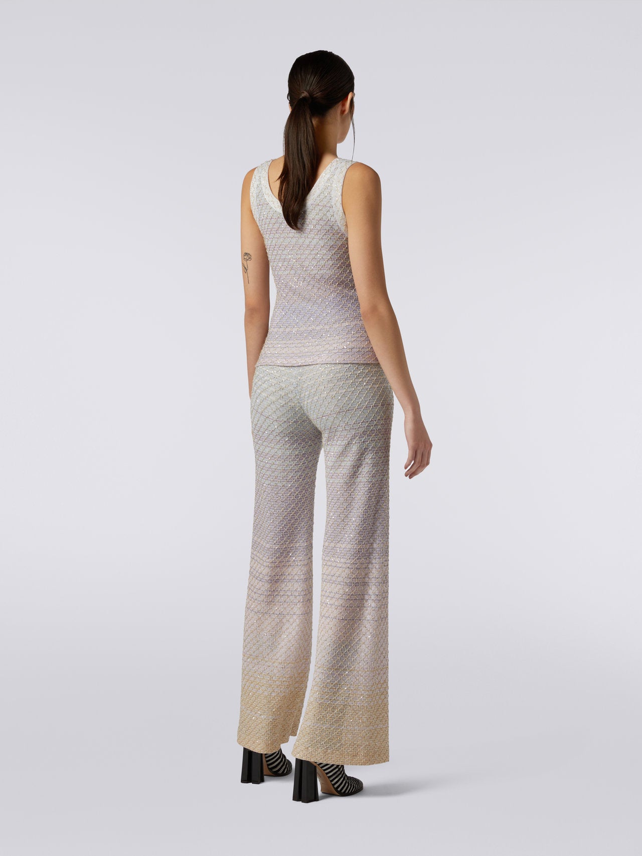 Viscose blend trousers with mesh and sequins