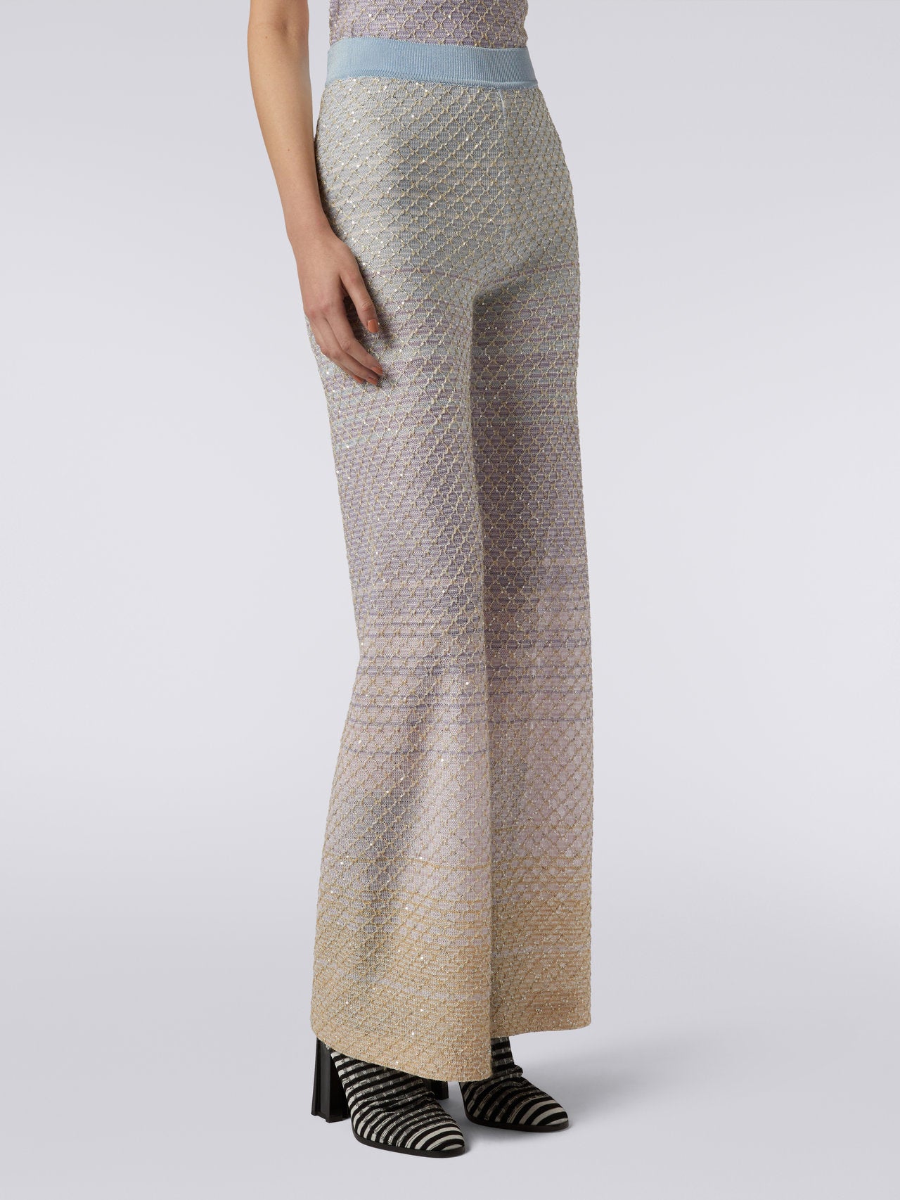 Viscose blend trousers with mesh and sequins