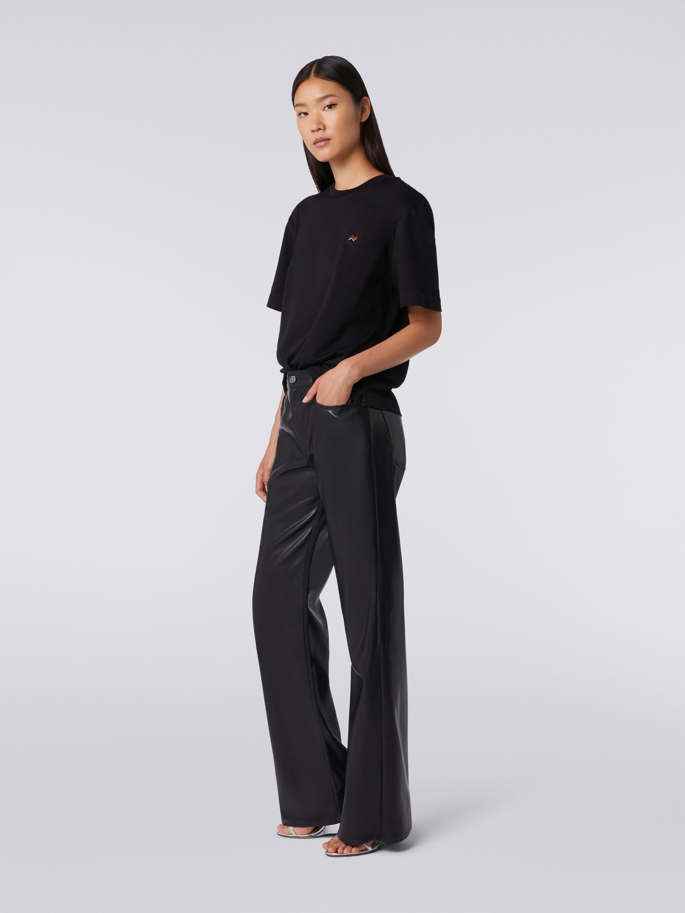 Eco-leather five-pocket trousers