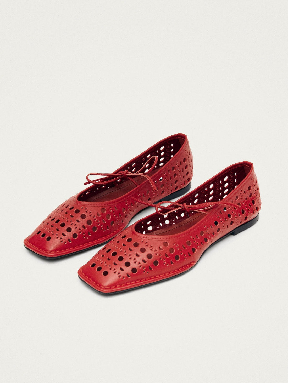 Sway slit red leather ballet flats