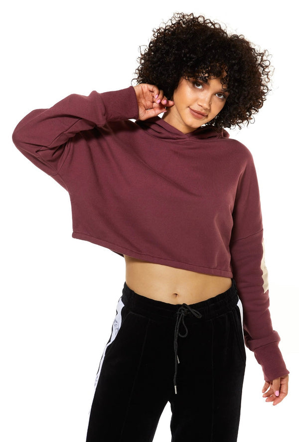 Burgundy Cropped Hoodie With Cenmar Patch