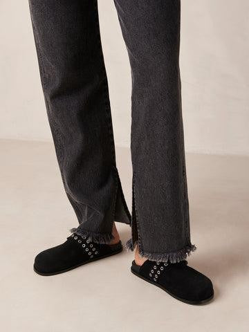 Halia black leather mules height (cm) 1.5