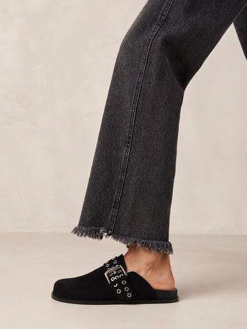 Halia black leather mules height (cm) 1.5